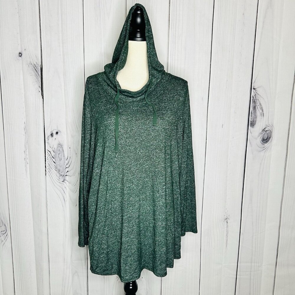 Joan Vass Woman Knit Hoodie Heather Green Women's Sz 1X Soft Rayon Blend Stretch